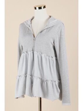 Sz XXS T.LA Anthropologie 100% Cotton Terry Grey Ruffle Tiered Zip Hoodie GUC